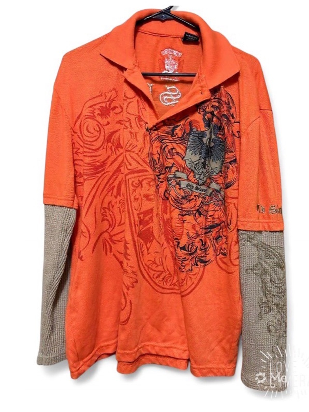 Old Skool Y2K Vintage, Orange Eagle Cres Polo Thermsl Sleeved Men’s L